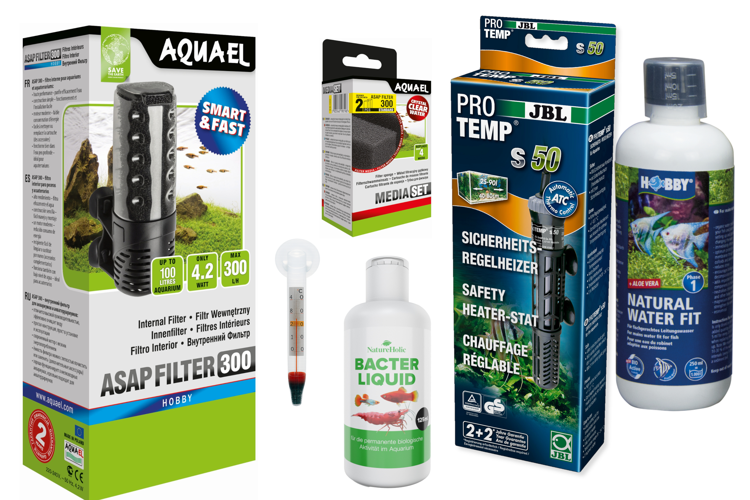 Aquarium-Pflegeset mit Filter, Heizer und Pflege